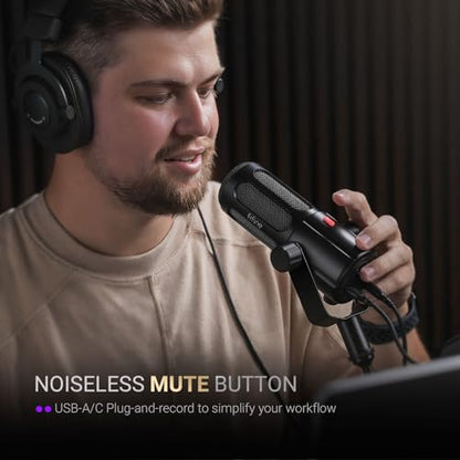 FIFINE AmpliTank TANK6 USB/XLR Dynamic Podcast Microphone for Vocal | Home Studio Streaming Mic, Mute Button, Monitoring Headphone Jack, Gain Knob, Metal Material, for Broadcast Recording - size: TANK6