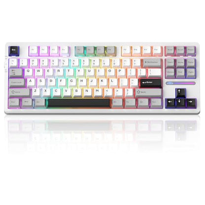MageGee LIGHT87 Wireless Creamy Keyboard, Gasket Structure Hot Swappable Mechanical Keyboards, 2.4G/USB-C/BT5.0 RGB Backlit Gaming Keyboard for Win/Mac/PC, 8000mAh Battery, PBT Keycaps, Grey - color: White Grey/Blue Whale Switch