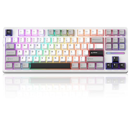 MageGee LIGHT87 Wireless Creamy Keyboard, Gasket Structure Hot Swappable Mechanical Keyboards, 2.4G/USB-C/BT5.0 RGB Backlit Gaming Keyboard for Win/Mac/PC, 8000mAh Battery, PBT Keycaps, Grey - color: White Grey/Blue Whale Switch