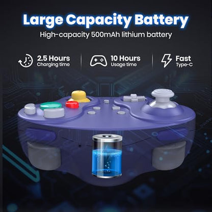 Wireless GameCube Controller for NGC Console, 2.4 GHz Receiver, Indigo | (Built-in Vibration) (Rechargeable) (Analog Triggers / Stick) - color: NGC Receive Indigo
