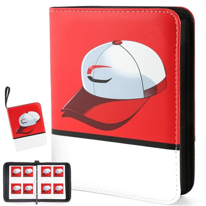 Premium Collectible Trading Card Albums，Card Binder Fits 400 Cards with 50 Removable Sleeves，Display Game Card Case book Holder, Boys Hats Themes - color: 05 red hat