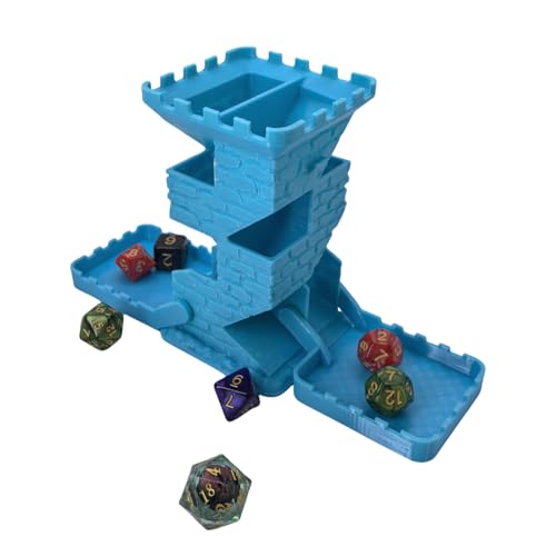 Castle Retro Black Dagger Dice Dice Tower Dungeons and Dragons RPG Tabletop Roleplaying Game Jail D&D (Random 7PCS D20 Dice Set Included) Blue - color: Blue