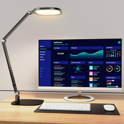 LED Desk Lamp for Home Office, Soft Edge-lit Design - Modern Style | Eye-Caring Diffused Light, Professional Computer Light for Reading, Crafts & Zoom, Dimmable with 30 Modes, Memory & Timer - color: Black