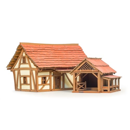 Cruck House and Cow shed - Medieval Wooden House Building Kit - DIY Building Puzzle Kit-Architecture & Engineering Assembly Set,Great Gift for People who Like Creative Play or RPG - Realistic - color: Cruck House & Cow Shed