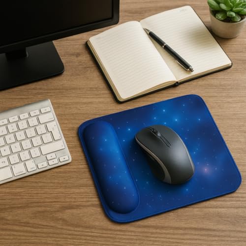 Ergonomic Memory Foam Mouse Pad with Wrist Support, Orange, Ultra-Smooth Surface, Anti-Slip Base (Galaxy, Medium) - color: Galaxy