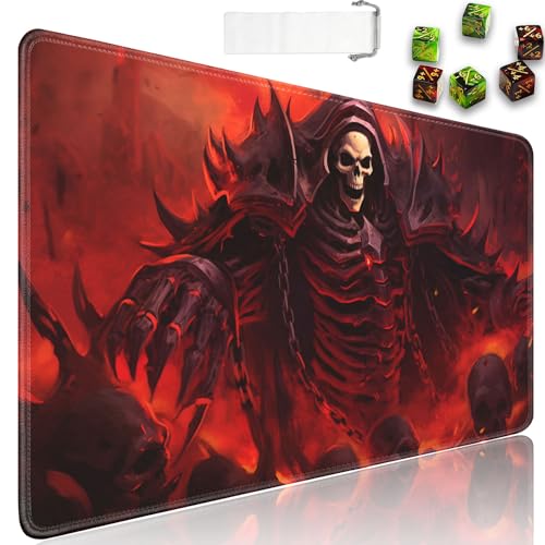JVGFYNKL MTG Playmat + Drawstring Travel Pouch + 6 Dice Counter, for Tabletop Trading Card Game Playmats or Large Mouse Pad, Anti-Slip Rubber 24 x 14 in, King of Skeletons TCG Playmat - color: JV-Playmat-1-F-154
