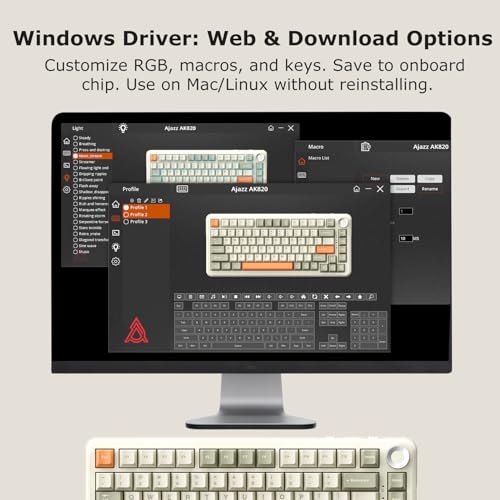 AK820 MAX 75% Custom Mechanical Keyboard, 82-Key Hot Swappable Gasket Mount, 8000mAh Tri-Mode Wireless Gaming & Office, Linear Flying Fish Switches, PBT RGB Backlit, Metal Volume Knob, Mac/Windows - color: Grey-White-Orange