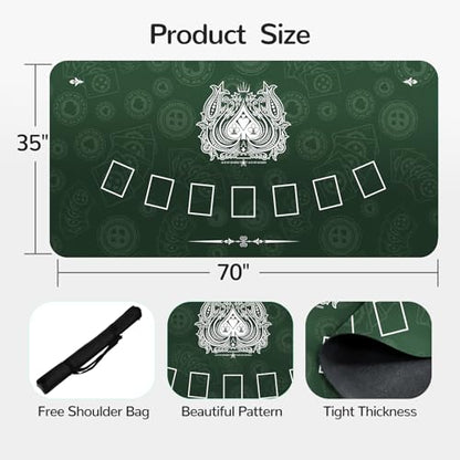 70 x 35 Inch Poker Mat for Table, Texas Hold'em Poker Table Top Mat with Carrying Bag, Waterproof Anti-Slip Rubber Blackjack Mat for Home Game Nights Up to 8 Players - color: Dark Green-blackjack