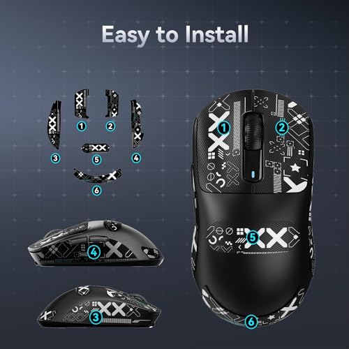 Mouse Anti Slip Grip Tape, Pre-Cut Universal Griptape for Superlight Wireless Gaming Mouse Skins, Sweat Resistant, Elastics Refined Side Grips, Easy to Apply, Ultra-thin 0.5mm (0.02in) - Black - color: Black & White