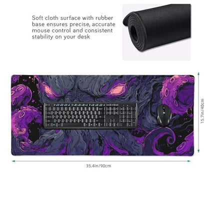 Large Gaming Mouse Pad with Purple Octopus Abstract Art Design, 35.4" x 15.7", for Gaming, Office and Travel - color: octopus