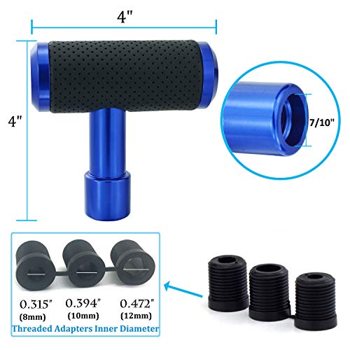 T Handle Shifter Car Knob, Joystick Style Alloy Cover with Leather Gear Stick Lever Shift Fit Most Automatic Manual Transmissions, Blue-Black - color: blue-black