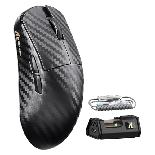 ATTACK SHARK R11 Ultra 8K Carbon Fiber Wireless Gaming Mouse-Black Wave | 42000 DPI-PAW3950 MAX Sensor-49g Lightweight,Nordic 52840 MCU Chip,Wired/BT/2.4Ghz Programmable,RGB Coiled Cable for PC Mac - color: Black Wave, size: Mouse