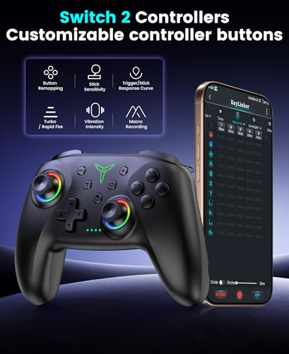 Switch 2 Pro Controller, 1000mAh Battery, Wireless Bluetooth Controller with Hall Effect Joysticks & Triggers, for Switch2/Switch/Switch OLED/Switch Lite, with 7 Light Modes/Paddle/Turbo/Motion/Charging Dock - color: Black
