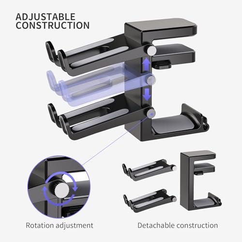 Adjustable Headphone Stand Desk-Sided Clamp Headphone Hanger with Handle PC Gaming Headset Holder (Under Desk with Handle) - style: adjustable