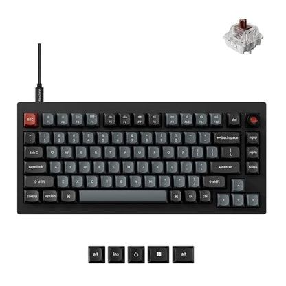 Keychron V1 8K Custom Mechanical Keyboard, 75% Wired Layout, Ultra-Low Latency 8000Hz, QMK Programmable, Hot-Swappable Brown Switches, RGB, for Gamers and Typists, Compatible with Mac/Windows/Linux - color: Keychron Brown Switch