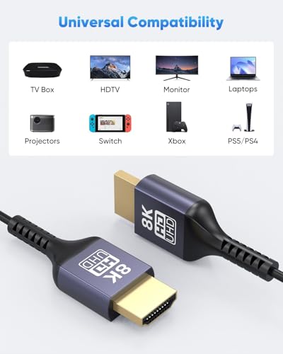 Thin HDMI Cable 6.6FT 8K Slim HDMI Cable, 48Gbps Ultra High Speed Flexible HDMI 2.1 Cord with 8K@60Hz, 4K@60Hz, Dynamic HDR, 3D for Laptop, HDTV, Monitor, Projector, PS5/PS4, Xbox - size: 6FT
