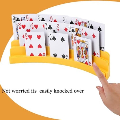 Three-Layer Design Playing Cards Holders，Playing Card Holder for Kids Adults Hands Free Card Holder for Family Card Game Nights Poker Parties - color: Yellow(2pack)