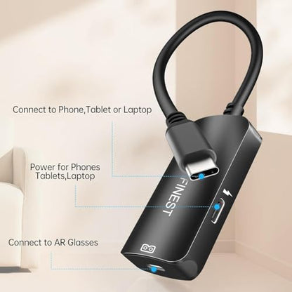 USB C to AR Glasses with Charging Adapter Enables Multi-Screen Enhanced 3D 4K@60Hz PD 100W Compatible for iPhone 15/16 Viture/Rokid/Xreal AR Glasses - color: Black