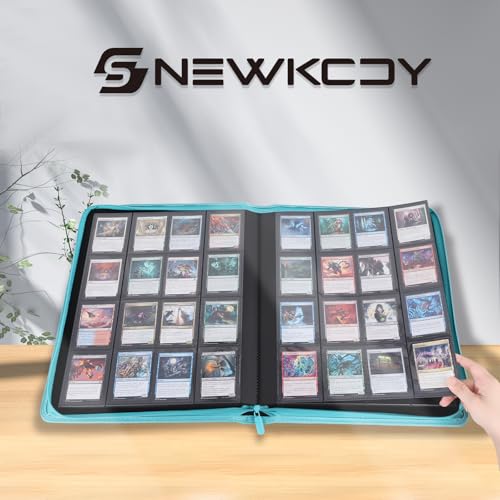 Snekdy premium 1024-pocket trading card binder, 16-pocket cards album, waterproof PU-leather Cover album with side loading, holds gaming, baseball, basketball & sports cards Turquoise - color: Turquoise
