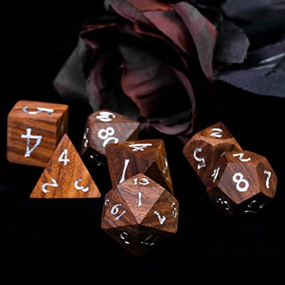 Wooden DND Dice Set Red Sandalwood Dice Set for D&D Tabletop Games | Iron Box, DM Gift, for Dungeons and Dragons Role Playing Games - color: Red Sandalwood