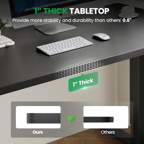 Black 60x28 in Electric Standing Desk, 1 Inch Thick Tabletop | Double Beam Frame, Holds 220lbs, Sit Stand, 3 Memory Height Adjustment, Extra Deep Table Top, Black Frame - color: Black Top / Black Frame, size: 60 x 28 Inch