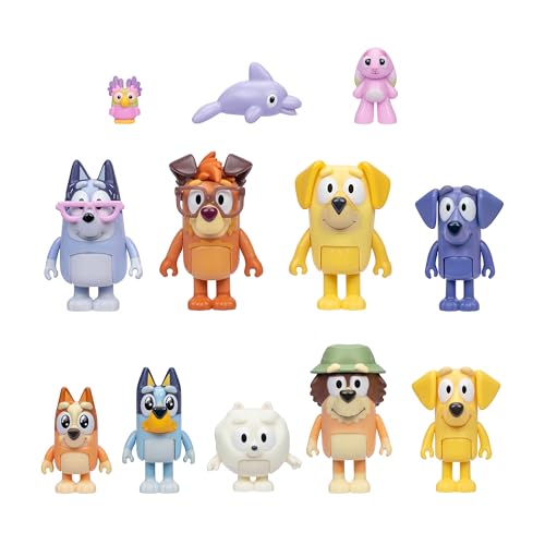 Bluey Super Fan Figurines Set, 12-Character Figure Pack | 9 fully articulated mini figures incl. Bluey, Bingo, Joff & Pom Pom; toddler figurine toys ages 3+ - style: Bluey Super Set