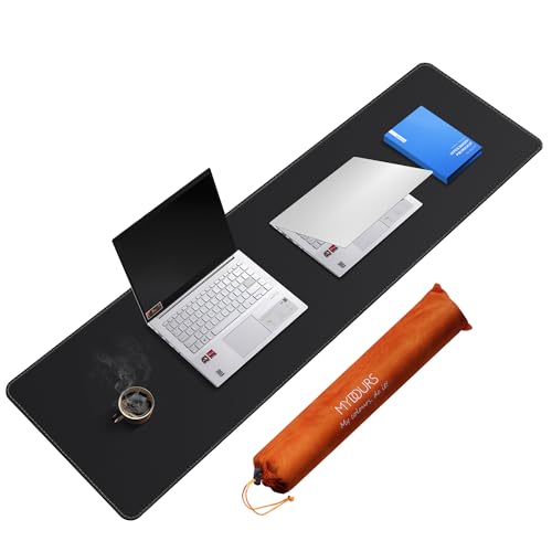 Mydours 59" x 15.7" Oversized PU Leather Desk Mat with Anti-Slip Suede Backing, Waterproof Surface, Black - Massive Workspace for Laptop, PC, and Accessories, Desk Cover for Office, Home, and Gaming - color: Black, size: 59.1" x 15.7"