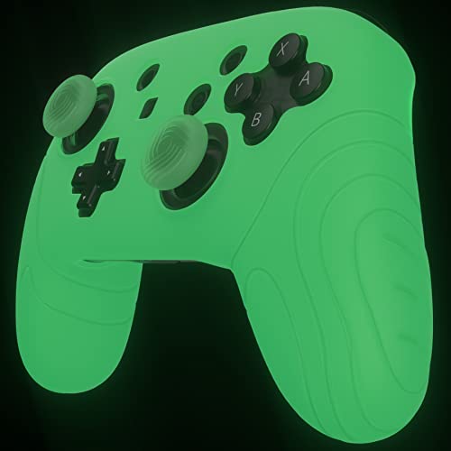 PlayVital Samurai Edition Glow in Dark Ergonomic Silicone Protective Case for Nintendo Switch Pro Controller, Soft Anti-slip Controller Grip Protector for Nintendo Switch Pro with Thumb Grips - Green - color: Green