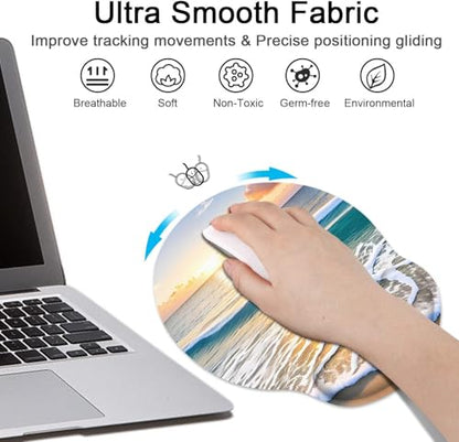 Ergonomic Mouse Pad Set with Wrist Rest, Beach Summer Sun | Non-Slip Rubber Base Wrist Cushion Support and Coasters Mousepad with Wrist Support for Computer Keyboard - color: Beach Summer Sun