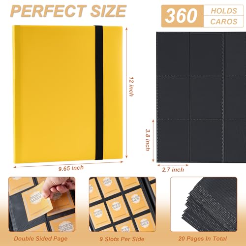Card Binder 9 Pocket Storage 360 Card Binder,Trading Card Binder（Yellow） | Senior and Sturdy Side-Loading Album,Intended For YuGiOh,MTG, TCG,Game Cards & Baseball Card Binde - color: Yellow