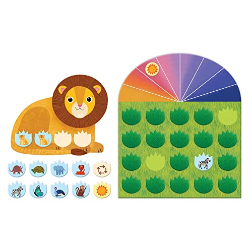 Lion's Safari Search Cooperative Game from Mudpuppy - Memory Matching Game with 1 Game Board, 1 Lion Mat, 1 Sun Token, 20 Grass Shaped Tiles & Fun Facts, Perfect for Family Game Night, 3+ - color: Lion Safari