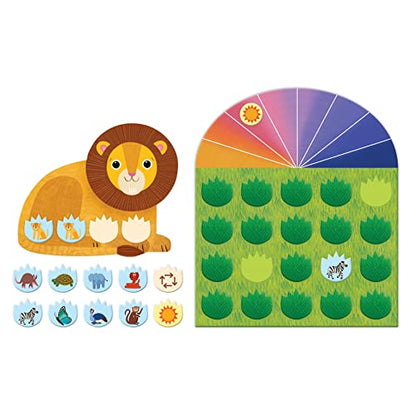 Lion's Safari Search Cooperative Game from Mudpuppy - Memory Matching Game with 1 Game Board, 1 Lion Mat, 1 Sun Token, 20 Grass Shaped Tiles & Fun Facts, Perfect for Family Game Night, 3+ - color: Lion Safari