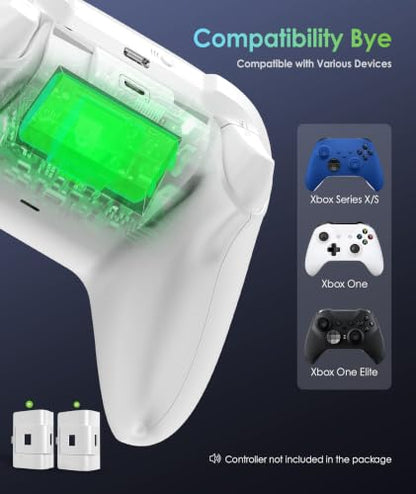 Rechargeable Xbox Battery Pack Compatible with Xbox Series X|S, Xbox One/One S/One X/Elite Controllers, 1400mAh Xbox Controller Battery Pack Rechargeable with USB Cable, Play While Charging,White - color: White