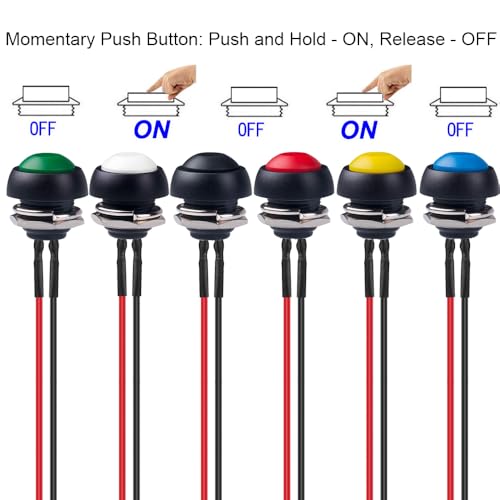 Gebildet 6pcs 12mm 3A/250VAC Prewired Waterproof Momentary Push Button SPST ON/OFF, Lockless Mini Round Button for Car Trumpet, PC, Home Doorbell - style: E428