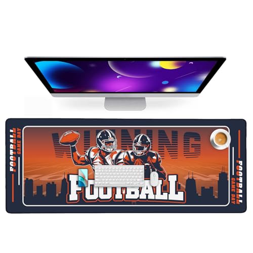 Football Desk Mat, Large Stitched Edges Gaming Mouse Pad, Orange City Design Keyboard Mat for Laptop Computer Desktop - 31.5x12 Inch for Football Fans - color: Orange Football