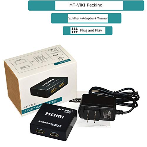MT-VIKI 4K HDMI Splitter 1 in 2 Out, 1x2 Powered HDMI Splitter for Dual Monitors w/Power Adapter, 4K@30Hz Dual Monitors Duplicate/Mirror for PS4 Fire Stick HDTV (Pack of 2) - size: 1x2 (Pack of 2)
