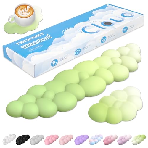 TECKNET Cloud Keyboard Wrist Rest Set, Cloud Wrist Rest with Non-Slip Base, PU Leather Wrist Pad for Keyboard with Ergonomic Memory Foam for Computer Laptop Gaming & Pain Relief, Gradient Green - color: Gradient Green