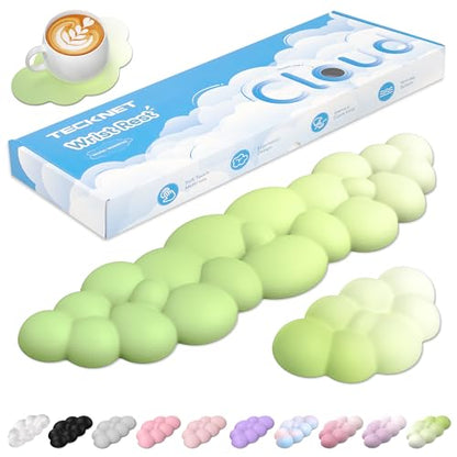 TECKNET Cloud Keyboard Wrist Rest Set, Cloud Wrist Rest with Non-Slip Base, PU Leather Wrist Pad for Keyboard with Ergonomic Memory Foam for Computer Laptop Gaming & Pain Relief, Gradient Green - color: Gradient Green