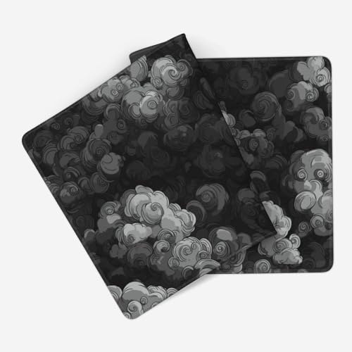 Japanese Cloud Desk Mat, Extended Gaming Mouse Pad, XL Size 35.4 x 15.7 inches, Black and Gray, Non-Slip Base - color: Auspicious Cloud