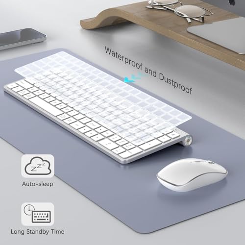 JOYACCESS Wireless Keyboard and Mouse, Ergonomic,Dustproof and Portable Wireless Keyboard with Number Keypad, Adjustable DPI Computer Mouse for Laptop,PC, Windows-Silver White - color: silver