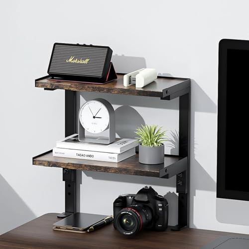 2-Tier Desk Shelf | Desk Organization Expandable Clamp on Desk Shelf Desktop Accessories for Offices and Game Rooms (Wood) - color: Wood