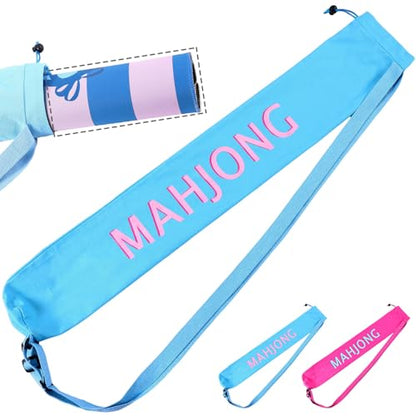 34 Inch Long Mahjong Mat Bag Cute Double Strapped Canvas Drawstring Mahjong Holder Lightweight Outdoor Carrying Bag for Board Games Travel Storage-Mat Not Include(Blue,1 Pc) - color: Blue, style: Soild