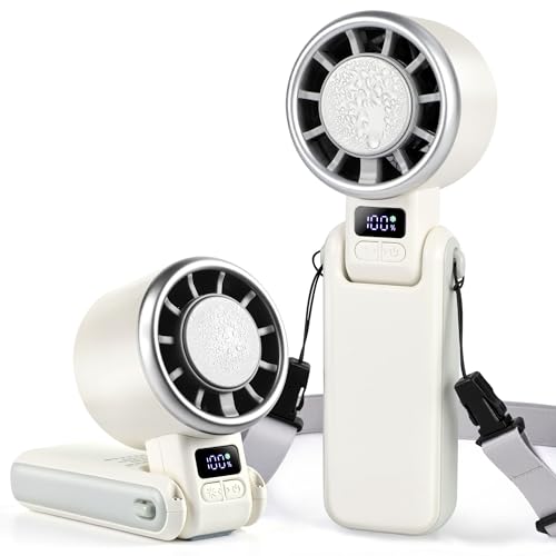 Portable Ice Cooling Handheld Turbo Fan, 100 Speeds, 4000mAh, Speed Display | 15,500 RPM brushless motor, USB-C charging, digital display, foldable desk mode and wearable neck use with included lanyard.