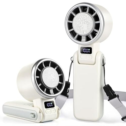 Portable Ice Cooling Handheld Turbo Fan, 100 Speeds, 4000mAh, Speed Display | 15,500 RPM brushless motor, USB-C charging, digital display, foldable desk mode and wearable neck use with included lanyard.