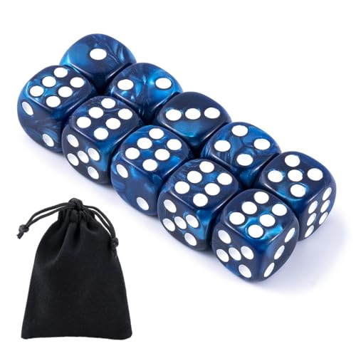 10 Pieces Polyhedral D6 Dice Set, 6 Sided Dice 16mm for RPG MTG DND Table Games (Blue) - color: Blue