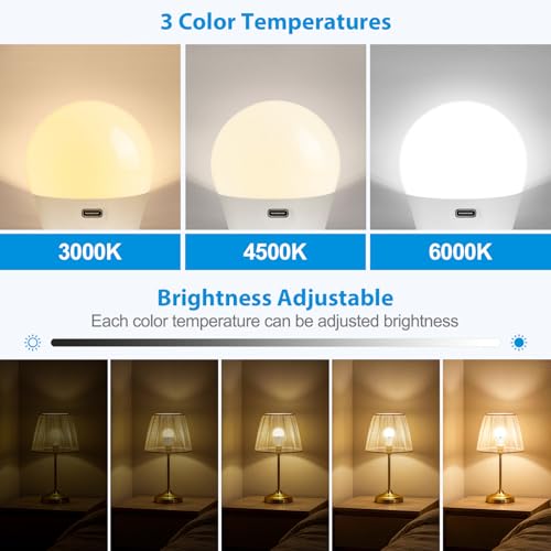 Rechargeable Light Bulbs with Remote Control and USB Charging; Dimmable Battery Operated Light Bulbs with 3 Color Temps and 4 Timer; A19 Wireless Light Bulbs for Sconce, Not-Hardwired 4 Pack - color: 4 Pack