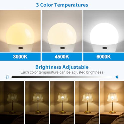 Rechargeable Light Bulbs with Remote Control and USB Charging; Dimmable Battery Operated Light Bulbs with 3 Color Temps and 4 Timer; A19 Wireless Light Bulbs for Sconce, Not-Hardwired 4 Pack - color: 4 Pack