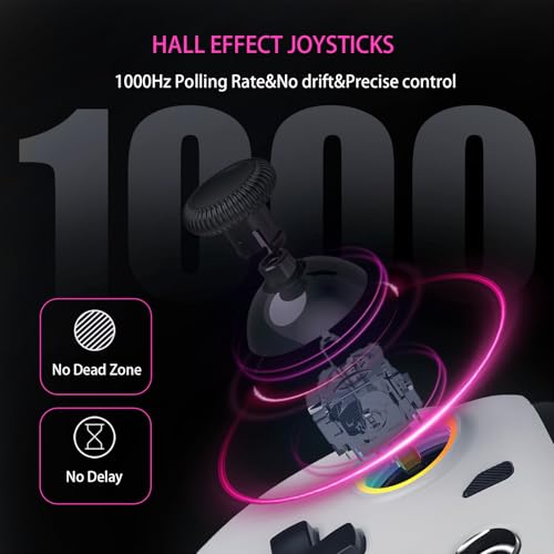ASRVA White 2.4G Wireless Game Controller, No Bluetooth, Hall Effect Gamepad with Metal Rear Macro Buttons, Wired Plug & Play, Compatible with PC Mac Steam Deck PS3 Switch Android - color: White