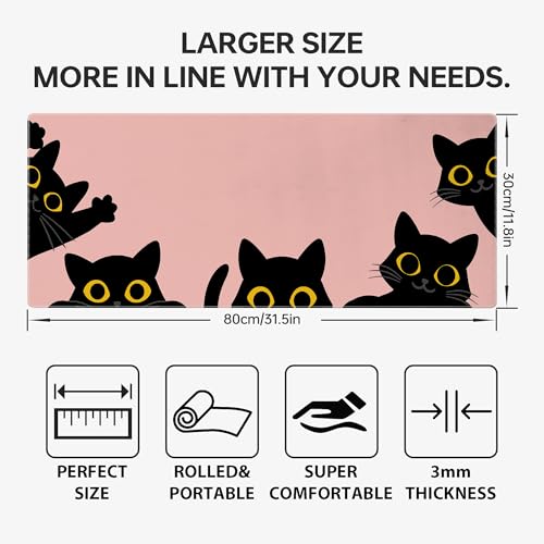 Pink Cute Cat Mouse Pad for Desk,Kawaii Mouse Pad 31.5 X 11.8 in Mouse Mat Desk Pad,Extended Keyboard Pad Large Desk Mat Pink Mousepad with Non-Slip Base and Stitched Edge for Gaming Home Office - color: Pink Cute Cat