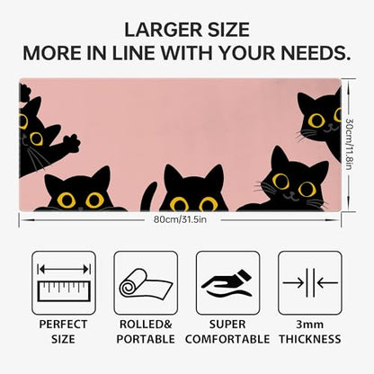 Pink Cute Cat Mouse Pad for Desk,Kawaii Mouse Pad 31.5 X 11.8 in Mouse Mat Desk Pad,Extended Keyboard Pad Large Desk Mat Pink Mousepad with Non-Slip Base and Stitched Edge for Gaming Home Office - color: Pink Cute Cat
